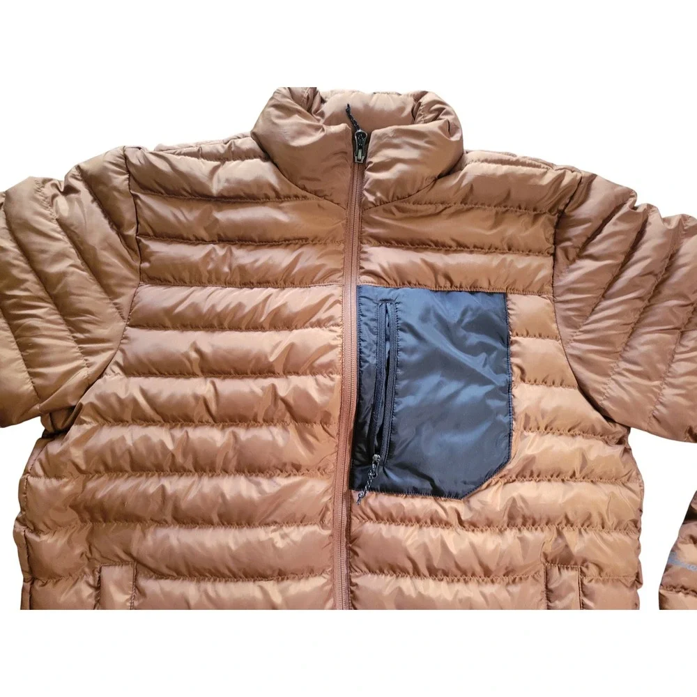 Eddie Bauer Mens Down Puffer Jacket Brown Bronze Quilted Full Zip Medium - Picture 2 of 7